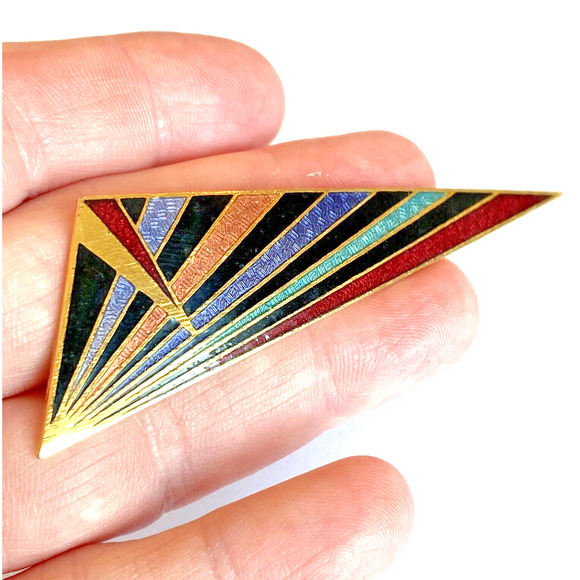 Vintage Siti Jewelry Brooch Mod Geometric Enamel On Goldtone Pin Retro Triangle - Picture 6 of 7